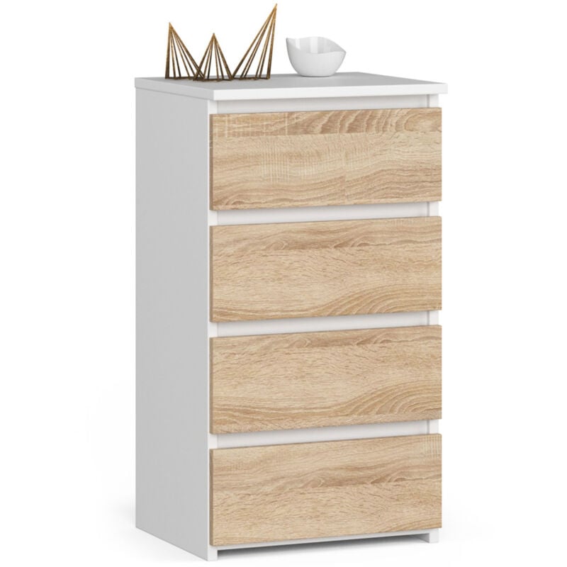 foto del prodotto cassettiera akord cl4 cassettiera bianca 40 cm 4 cassetti inserto frontale sonoma quercia 40x35x74 cm