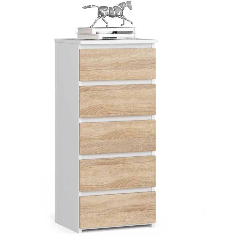 foto del prodotto cassettiera akord cl5 cassettiera bianca 40 cm 5 cassetti inserto frontale sonoma quercia 40x35x92 cm