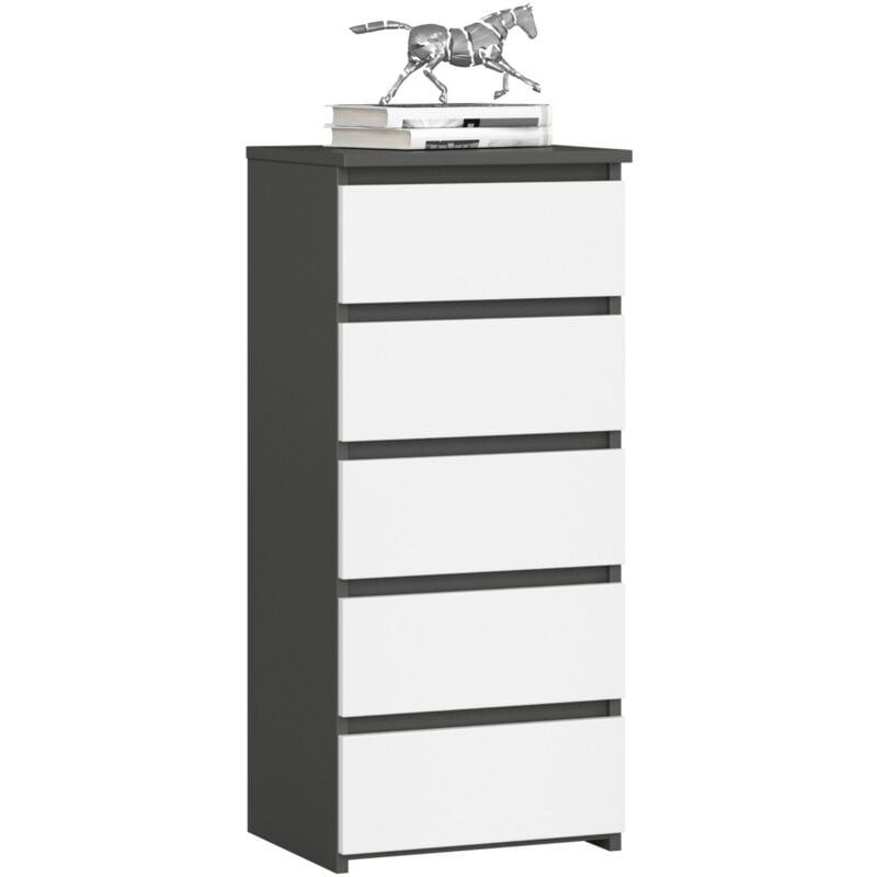 foto del prodotto cassettiera akord cl5 cassettiera grigia grafite 40 cm 5 cassetti inserto frontale bianco 40x35x92 cm