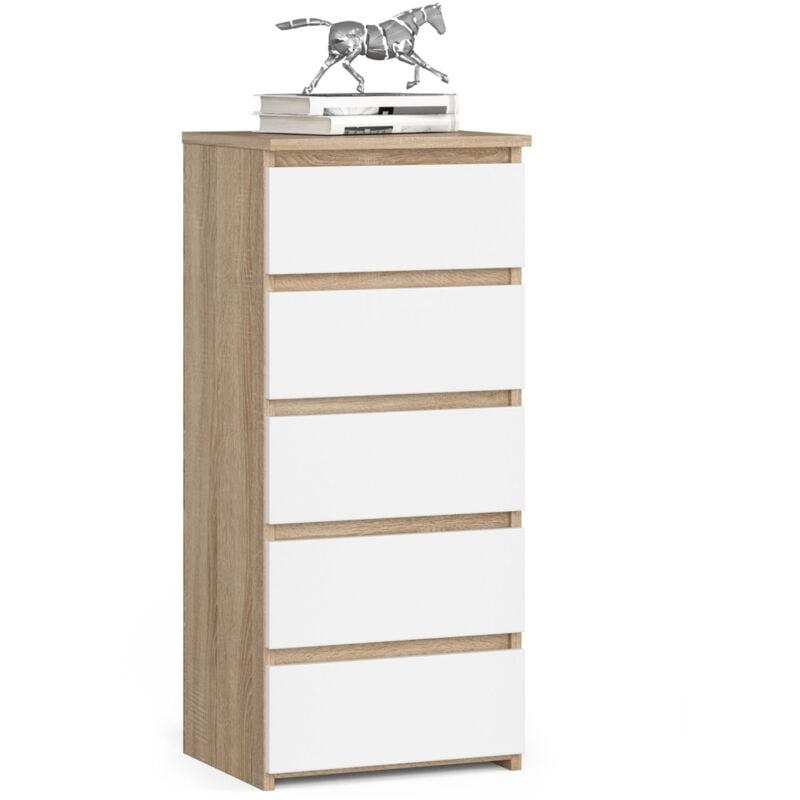foto del prodotto cassettiera akord cl5 cassettiera sonoma quercia 40 cm 5 cassetti inserto frontale bianco 40x35x92 cm