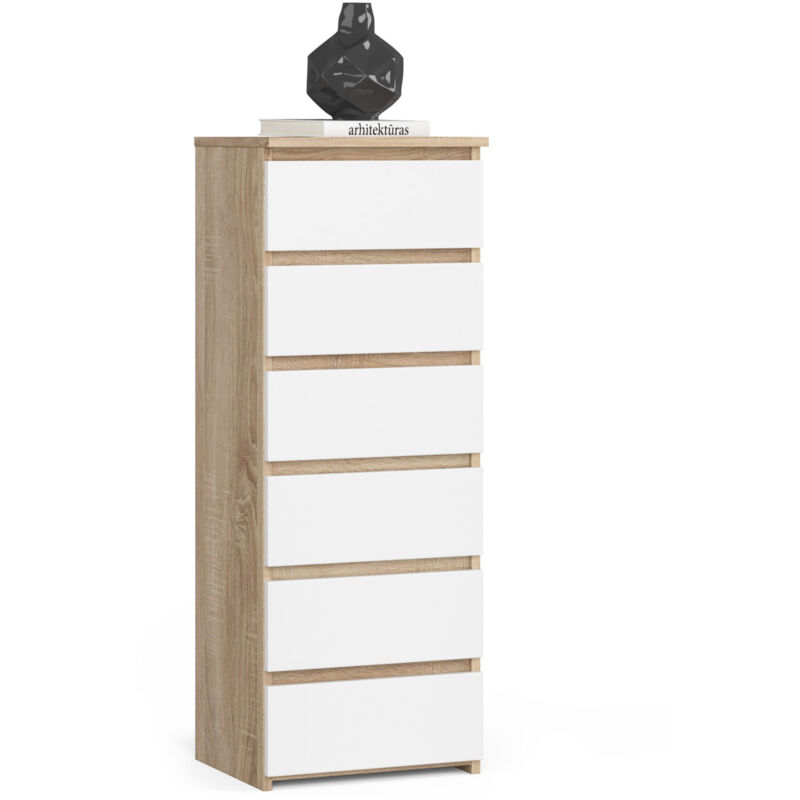 foto del prodotto cassettiera akord cl6 cassettiera sonoma quercia 40 cm 6 cassetti inserto frontale bianco 40x35x109 cm