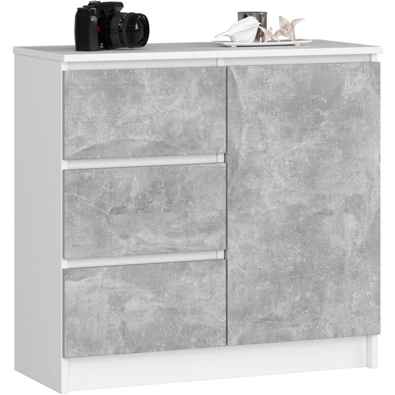 foto del prodotto cassettiera akord jerry cassettiera bianca 80 cm 1 anta 3 cassetti inserto frontale cemento 80x35x77 cm
