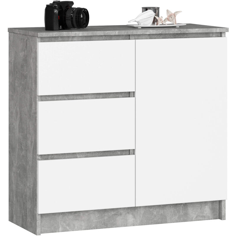 foto del prodotto cassettiera akord jerry cassettiera cemento 80 cm 1 anta 3 cassetti inserto frontale bianco 80x35x77 cm