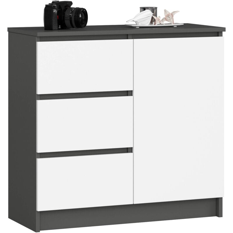 foto del prodotto cassettiera akord jerry cassettiera grigia grafite 80 cm 1 anta 3 cassetti inserto frontale bianco 80x35x77 cm