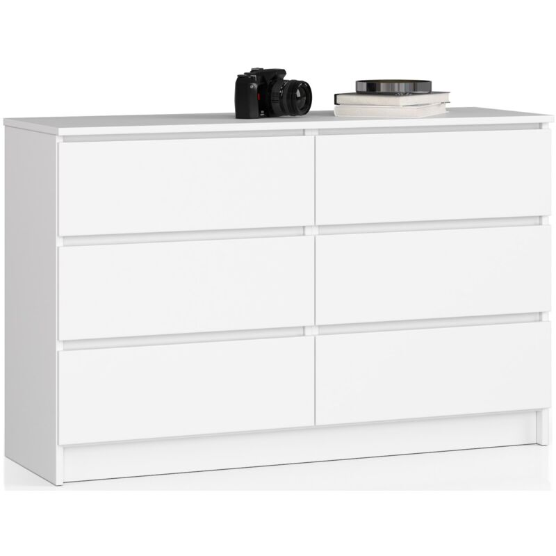foto del prodotto cassettiera akord k120 bianca 120 cm 6 cassetti 120x40x77 cm