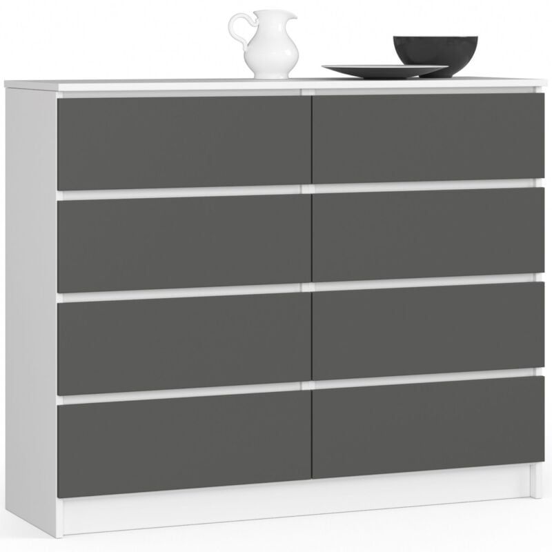 foto del prodotto cassettiera akord k120 bianca 120 cm 8 cassetti inserto frontale grigio grafite 120x40x99 cm