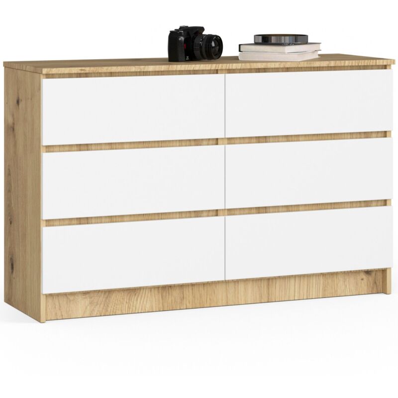 foto del prodotto cassettiera akord k120 quercia artisan 120 cm 6 cassetti inserto frontale bianco 120x40x77 cm