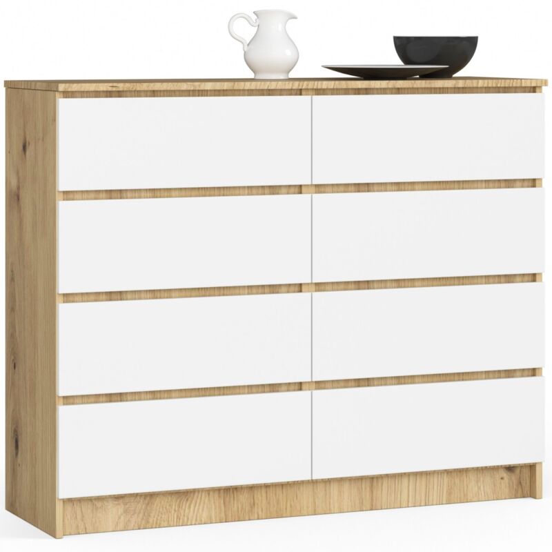 foto del prodotto cassettiera akord k120 quercia artisan 120 cm 8 cassetti inserto frontale bianco 120x40x99 cm