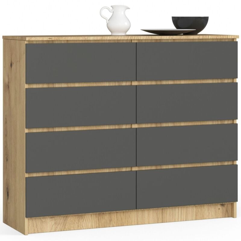 foto del prodotto cassettiera akord k120 quercia artisan 120 cm 8 cassetti inserto frontale grigio grafite 120x40x99 cm