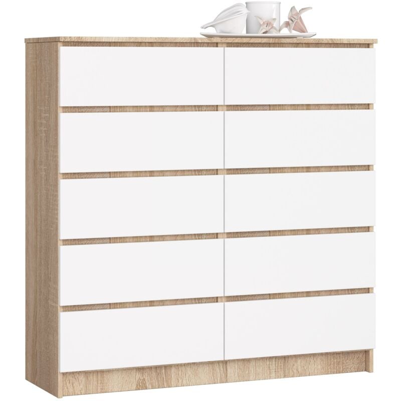 foto del prodotto cassettiera akord k120 sonoma quercia 120 cm 10 cassetti inserto frontale bianco 120x40x121 cm