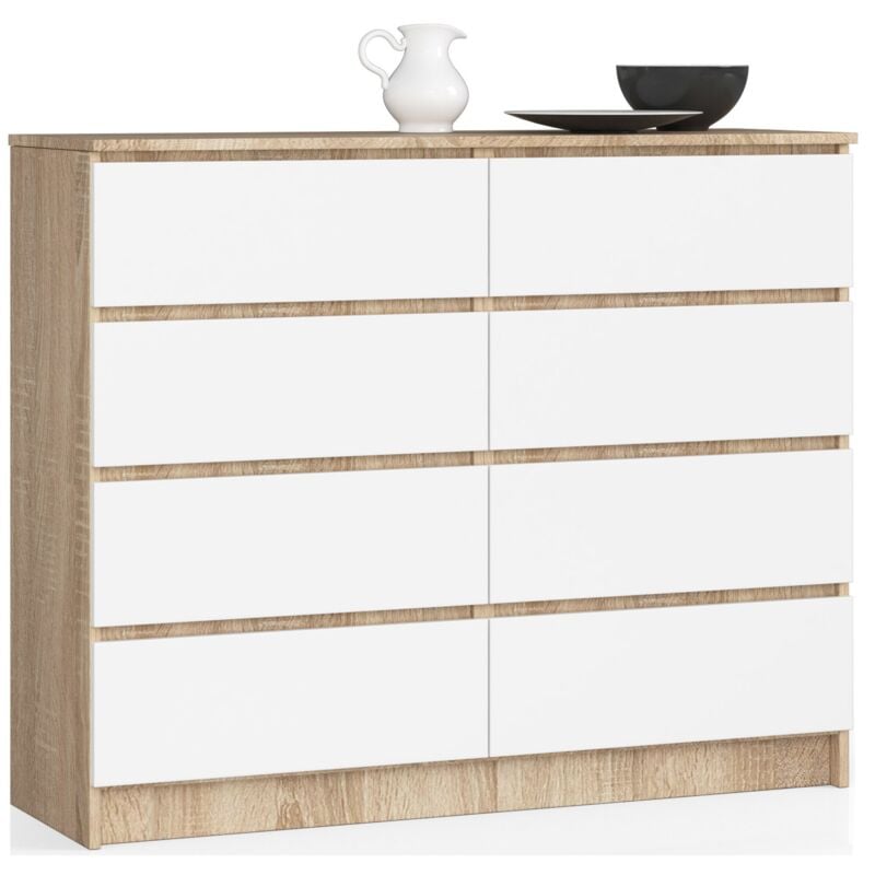 foto del prodotto cassettiera akord k120 sonoma quercia 120 cm 8 cassetti inserto frontale bianco 120x40x99 cm