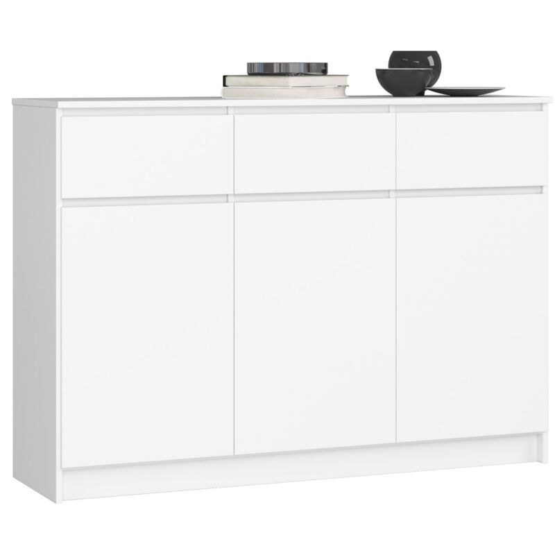 foto del prodotto cassettiera akord k140 bianca 138 cm 3 ante 3 cassetti 138x40x99 cm