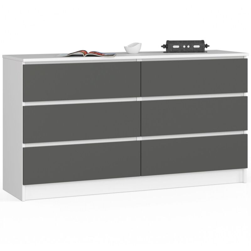 foto del prodotto cassettiera akord k140 bianca 138 cm 6 cassetti inserto frontale grigio grafite 138x40x77 cm