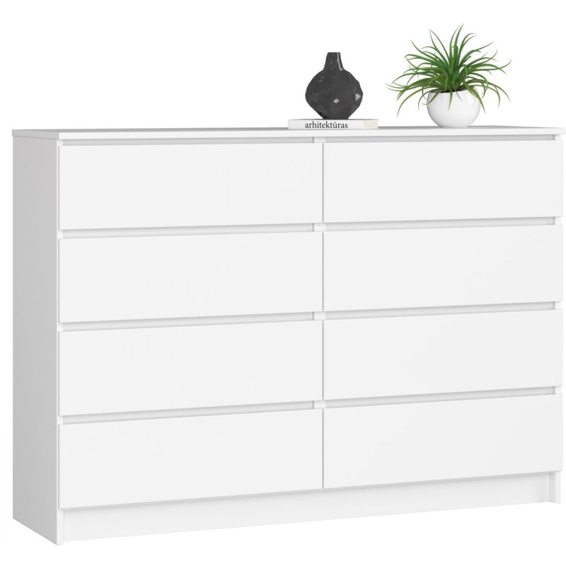 foto del prodotto cassettiera akord k140 bianca 138 cm 8 cassetti 138x40x99 cm
