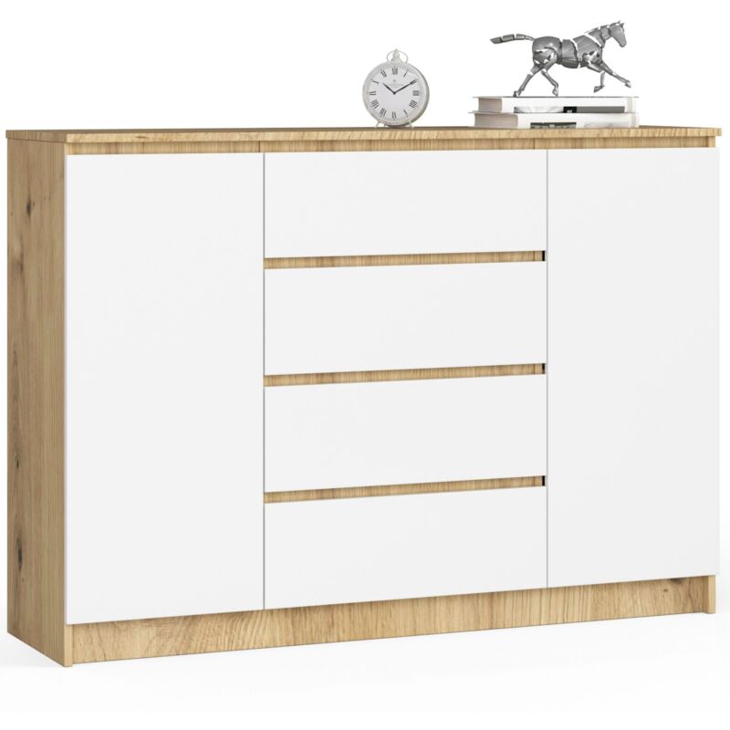 foto del prodotto cassettiera akord k140 quercia artisan 138 cm 2 ante 4 cassetti inserto frontale bianco 138x40x99 cm