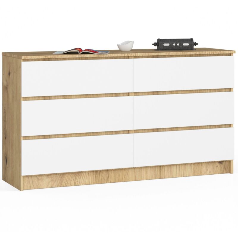 foto del prodotto cassettiera akord k140 quercia artisan 138 cm 6 cassetti inserto frontale bianco 138x40x77 cm
