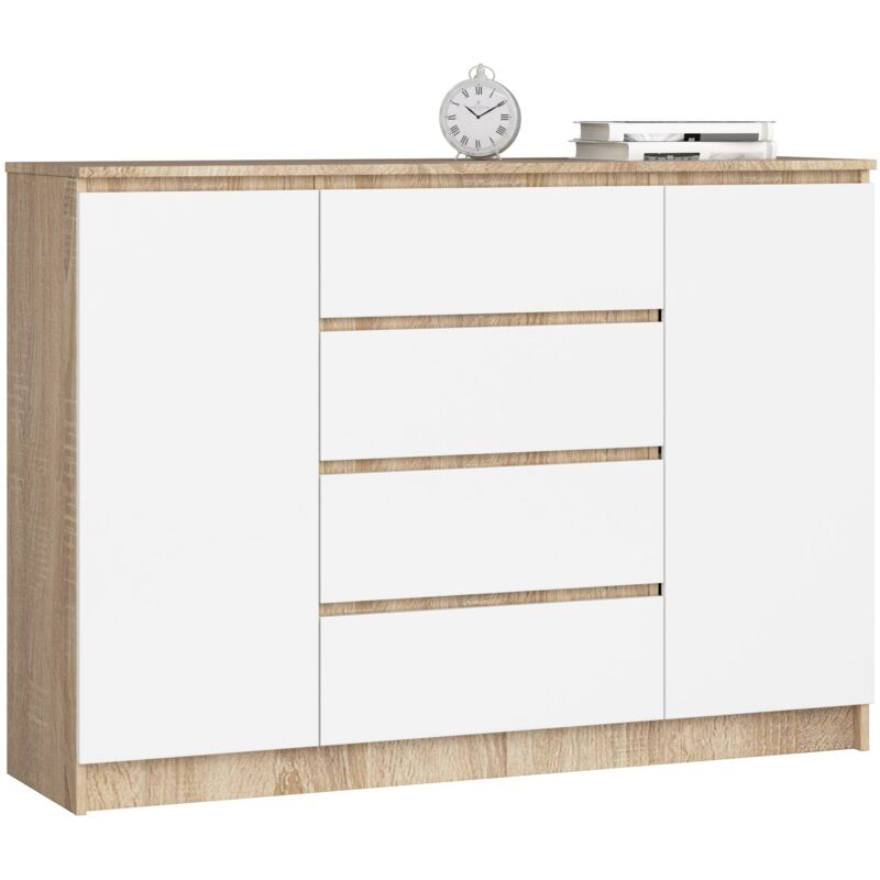 foto del prodotto cassettiera akord k140 sonoma quercia 138 cm 2 ante 4 cassetti inserto frontale bianco 138x40x99 cm