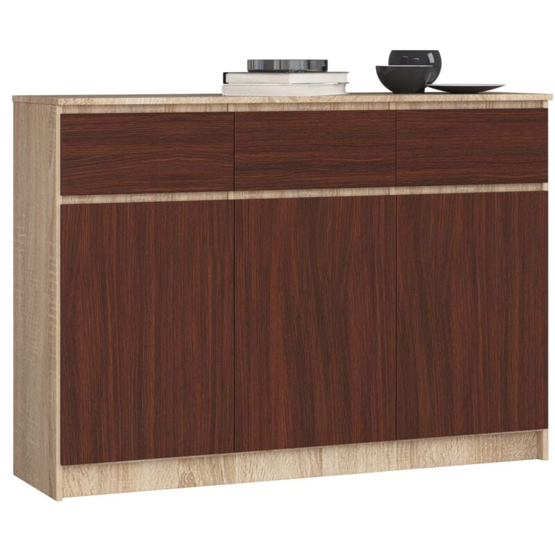 foto del prodotto cassettiera akord k140 sonoma quercia 138 cm 3 ante 3 cassetti inserto frontale weng 138x40x99 cm