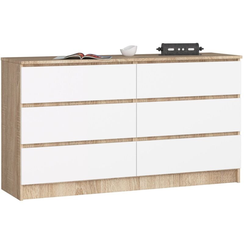 foto del prodotto cassettiera akord k140 sonoma quercia 138 cm 6 cassetti inserto frontale bianco 138x40x77 cm