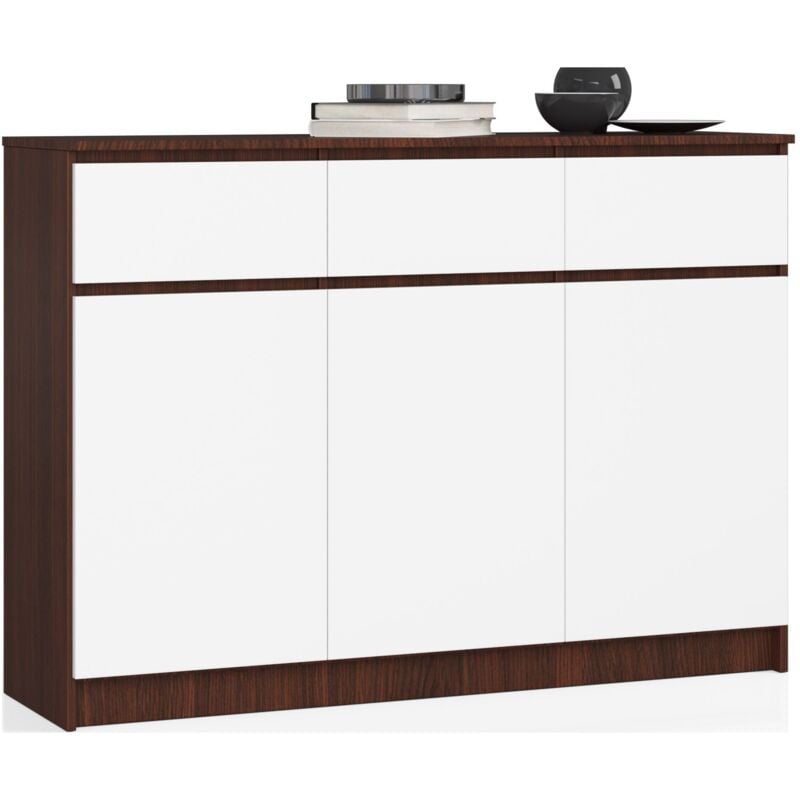 foto del prodotto cassettiera akord k140 weng 138 cm 3 ante 3 cassetti inserto frontale bianco 138x40x99 cm