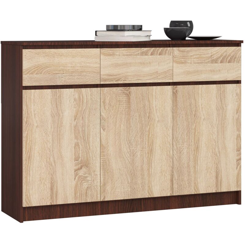 foto del prodotto cassettiera akord k140 weng 138 cm 3 ante 3 cassetti inserto frontale sonoma quercia 138x40x99 cm