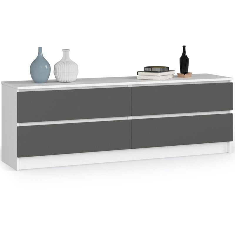 foto del prodotto cassettiera akord k160 bianca 160 cm 4 cassetti inserto frontale grigio grafite 160x40x55 cm