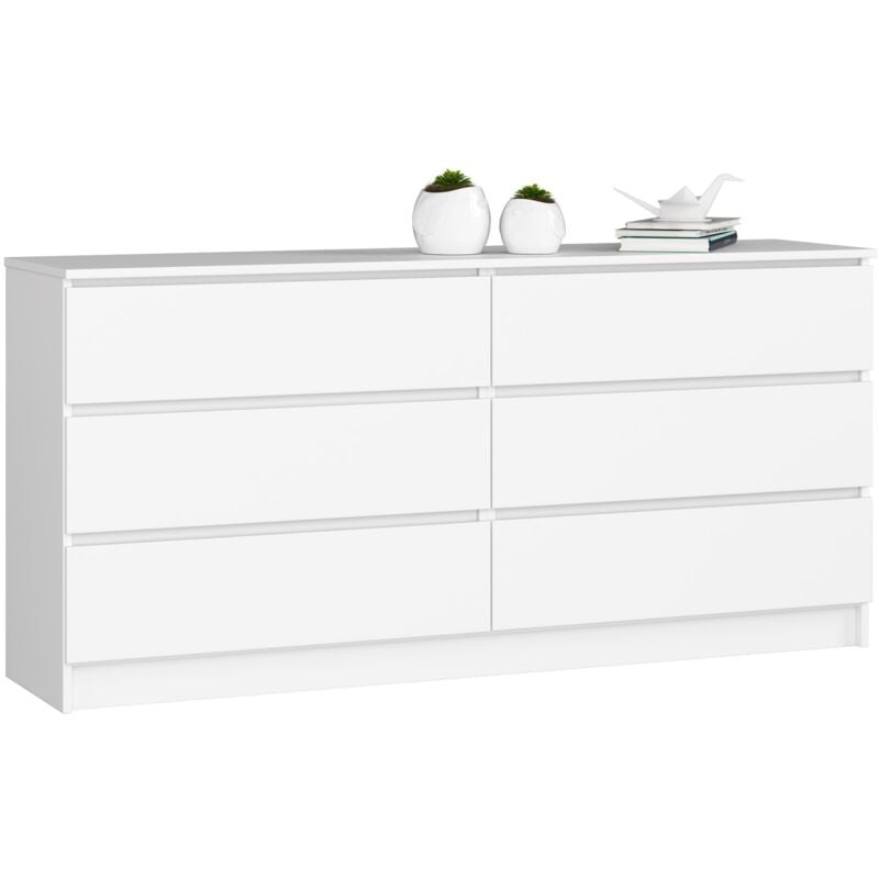foto del prodotto cassettiera akord k160 bianca 160 cm 6 cassetti 160x40x77 cm