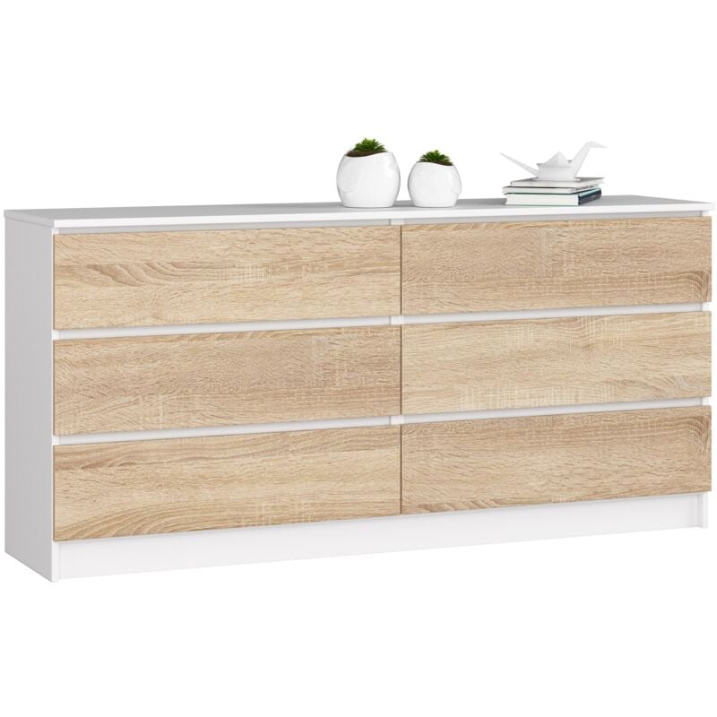 foto del prodotto cassettiera akord k160 bianca 160 cm 6 cassetti inserto frontale sonoma quercia 160x40x77 cm