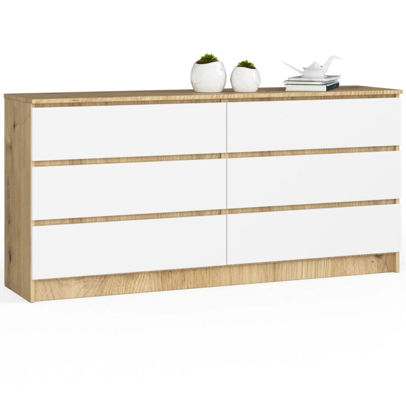 foto del prodotto cassettiera akord k160 quercia artisan 160 cm 6 cassetti inserto frontale bianco 160x40x77 cm