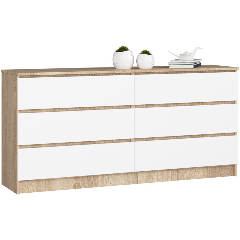 foto del prodotto cassettiera akord k160 sonoma quercia 160 cm 6 cassetti inserto frontale bianco 160x40x77 cm