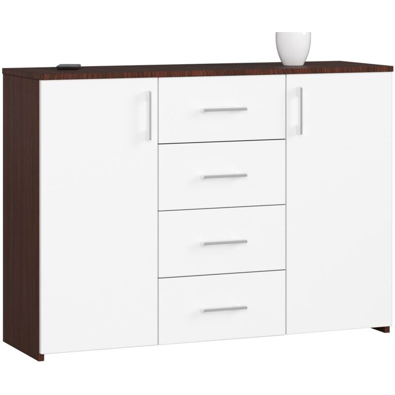 foto del prodotto cassettiera akord k45 cassettiera weng 110 cm 2 ante 4 cassetti inserto frontale bianco 110x35x80 cm