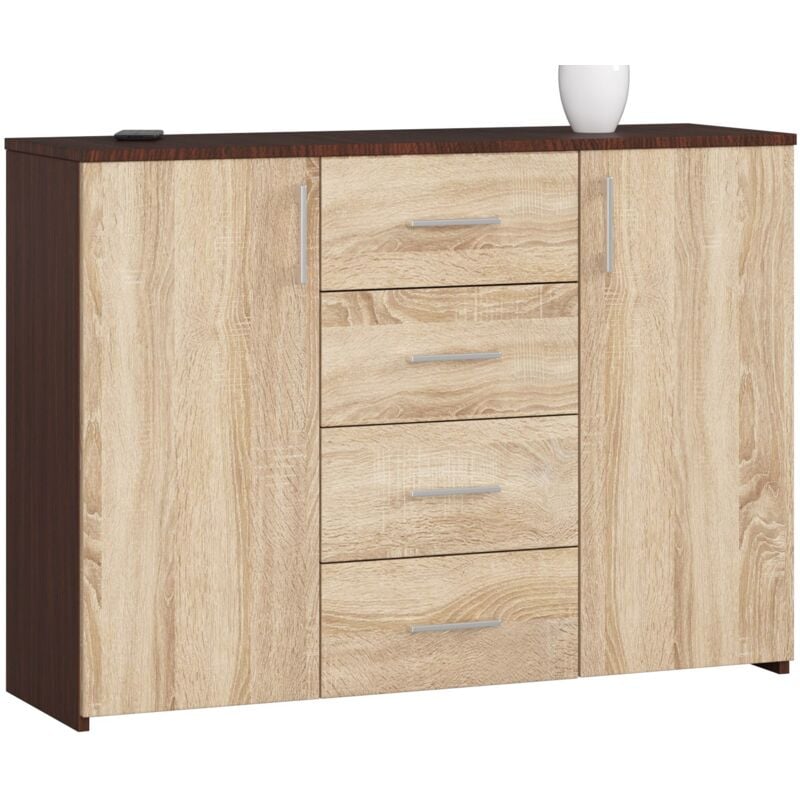 foto del prodotto cassettiera akord k45 cassettiera weng 110 cm 2 ante 4 cassetti inserto frontale sonoma quercia 110x35x80 cm