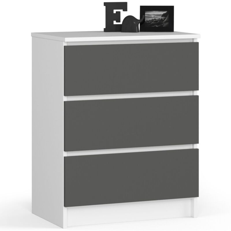 foto del prodotto cassettiera akord k60 cassettiera bianca 60 cm 3 cassetti inserto frontale grigio grafite 60x40x77 cm