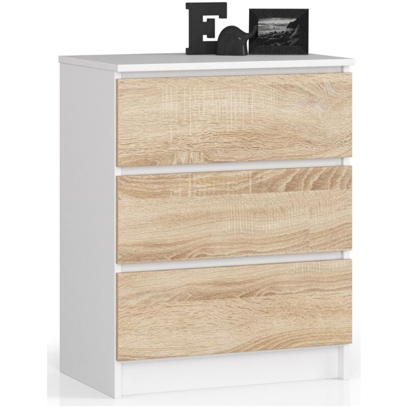 foto del prodotto cassettiera akord k60 cassettiera bianca 60 cm 3 cassetti inserto frontale sonoma quercia 60x40x77 cm