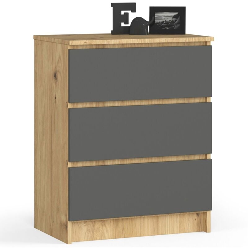 foto del prodotto cassettiera akord k60 cassettiera quercia artisan 60 cm 3 cassetti inserto frontale grigio grafite 60x40x77 cm