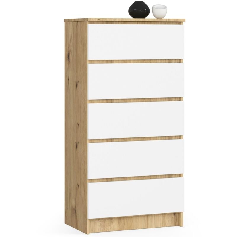 foto del prodotto cassettiera akord k60 cassettiera quercia artisan 60 cm 5 cassetti inserto frontale bianco 60x40x121 cm