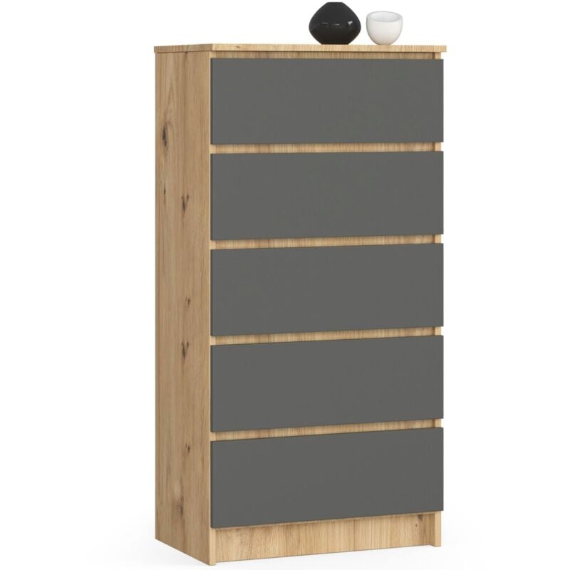 foto del prodotto cassettiera akord k60 cassettiera quercia artisan 60 cm 5 cassetti inserto frontale grigio grafite 60x40x121 cm