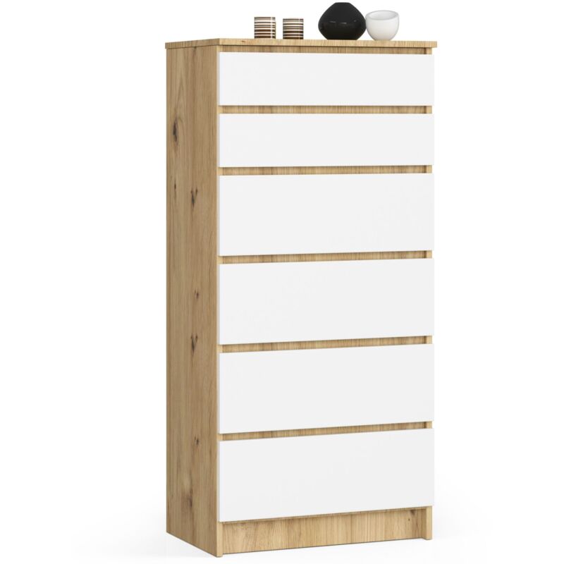 foto del prodotto cassettiera akord k60 cassettiera quercia artisan 60 cm 6 cassetti inserto frontale bianco 60x40x130 cm