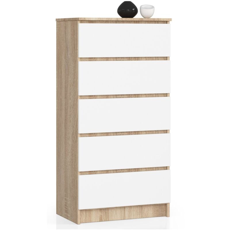 foto del prodotto cassettiera akord k60 cassettiera sonoma quercia 60 cm 5 cassetti inserto frontale bianco 60x40x121 cm
