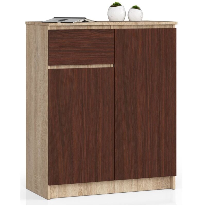foto del prodotto cassettiera akord k80 cassettiera sonoma quercia 80 cm 2 ante 1 cassetto inserto frontale weng 80x40x99 cm