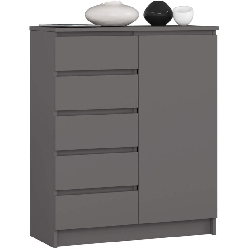 foto del prodotto cassettiera akord k80 com grigia grafite 80 cm 1 porta 5 cassetti 80x35x97 cm