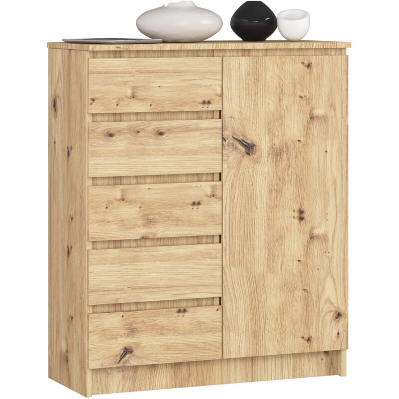 foto del prodotto cassettiera akord k80 com quercia artigiana 80 cm 1 porta 5 cassetti 80x35x97 cm