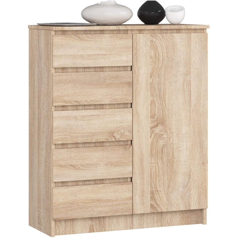 foto del prodotto cassettiera akord k80 com quercia sonoma 80 cm 1 porta 5 cassetti 80x35x97 cm