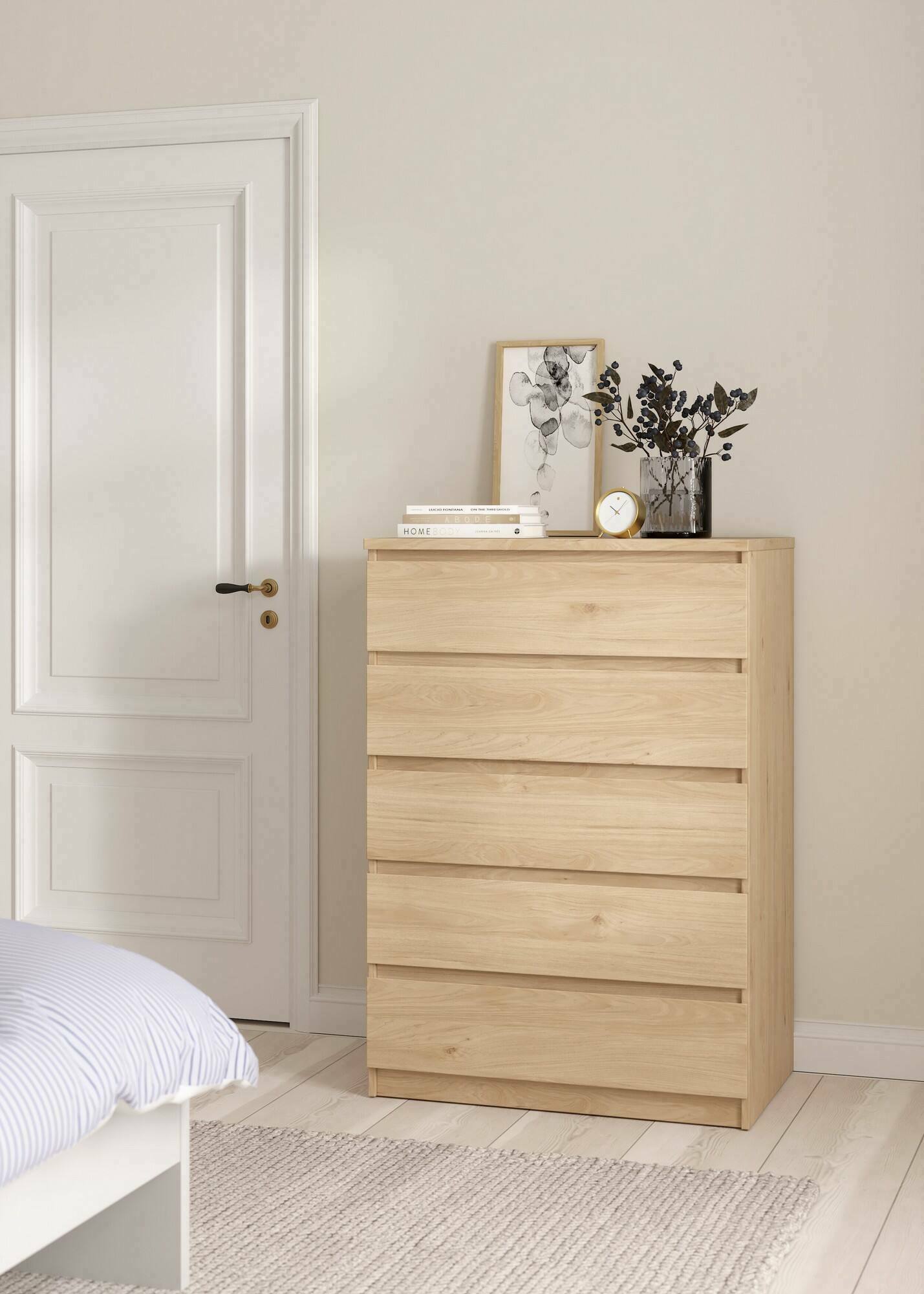 foto del prodotto cassettiera ansel, settimino multiuso, com camera da letto, mobile con cassetti, 77x50 h111 cm, rovere