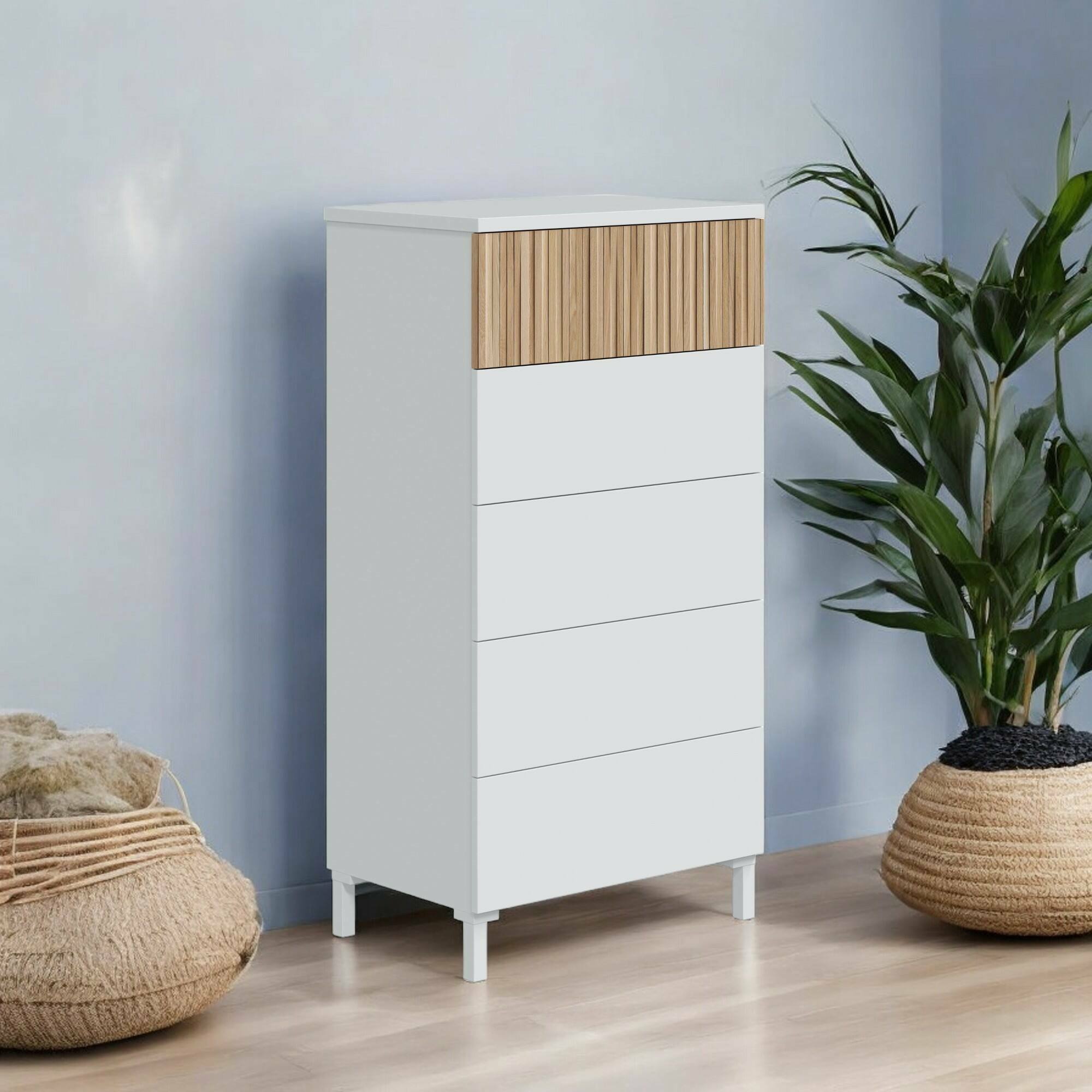 foto del prodotto cassettiera argenta, settimino multiuso, com camera da letto, mobile con cassetti, 61x40 h118 cm, bianco e rovere