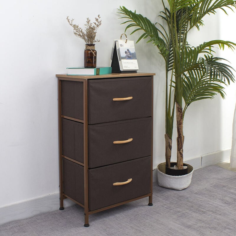 foto del prodotto cassettiera armadietto 3 ripiani tessuto marrone chiaro marrone scuro 75x46x30cm