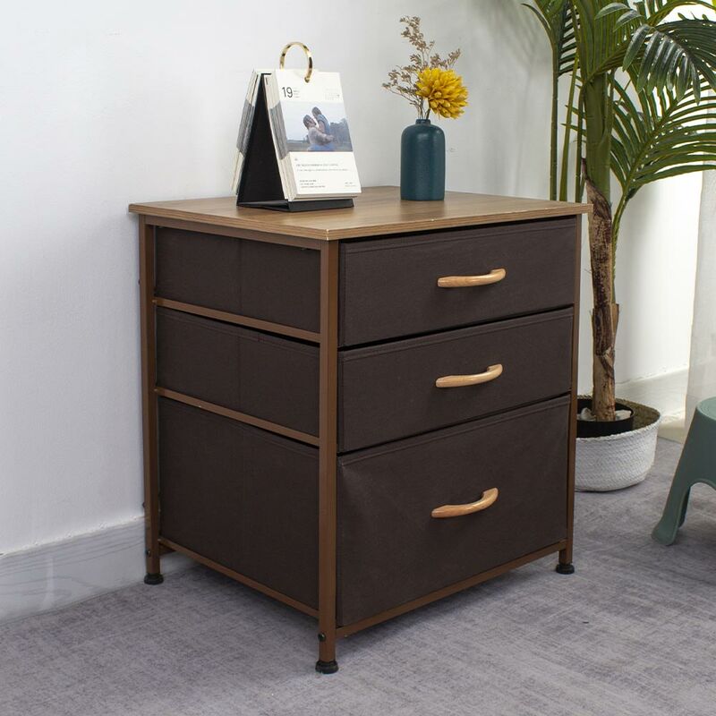 foto del prodotto cassettiera armadietto 3 ripiani tessuto multicolor marrone chiaro marrone scuro