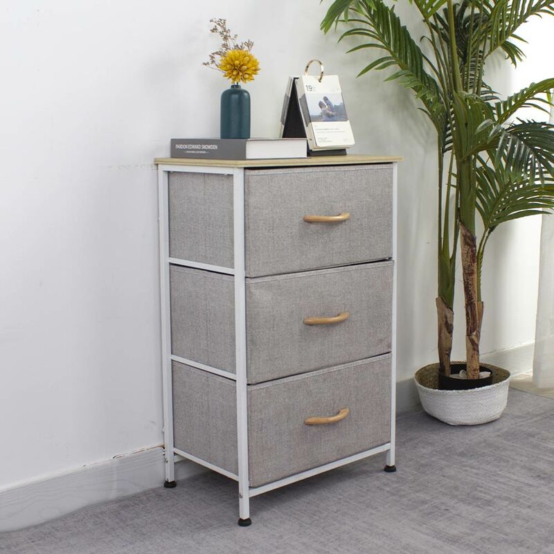 foto del prodotto cassettiera armadietto con 3 ripiani tessuto grigio chiaro e bianco 75x46x30cm
