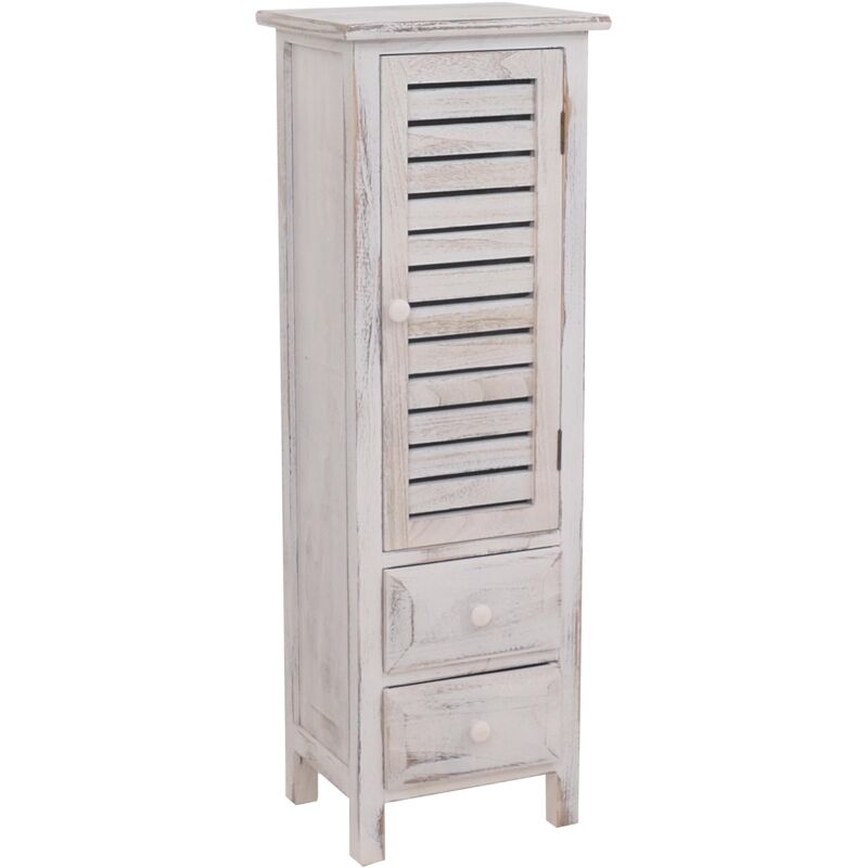 foto del prodotto cassettiera armadietto shabby vintage 2 cassetti e sportello 25x30x90cm legno di paulonia bianco