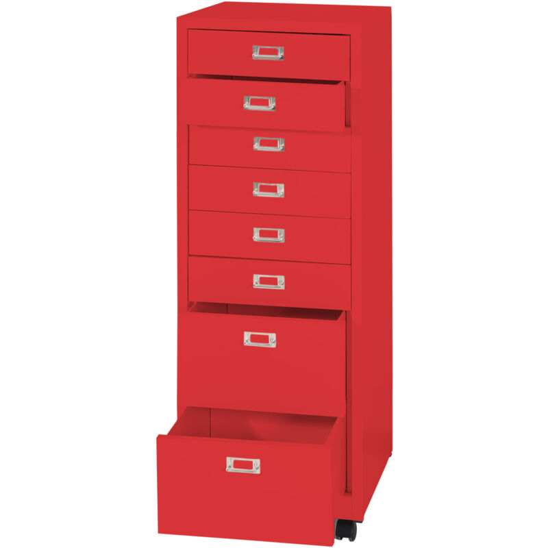 foto del prodotto cassettiera armadietto ufficio con ruote hhg 473 acciaio 8 cassetti 115x40x41cm rosso